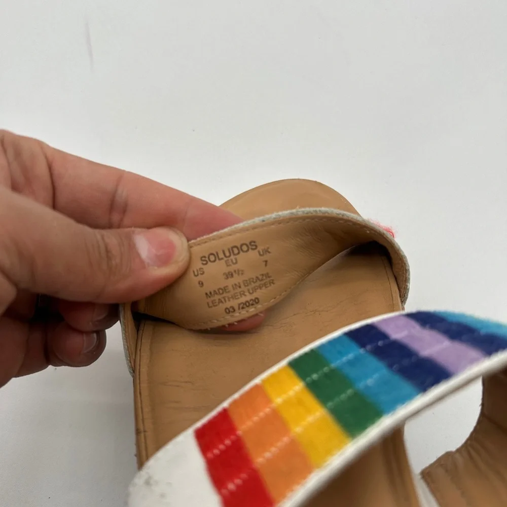 Soludos Remy City Sandals Rainbow‎ and White Women’s Size 9 Embroidered